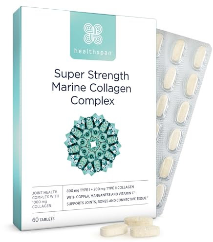 Healthspan Marine Collagen Complex | 1000 mg Typ I + 200 mg Typ II Kollagen | Unterstützt Gelenke, Knochen und Bindegewebe | Zusätzliche Vorteile für Haut und Schönheit | 60 Tabletten