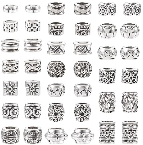 Spritewelry Tibetan Style Alloy European Beads - 20 Styles, Antique Silver Large Hole Western Beads - Filigree Barrel Metal Loose Spacers for Necklace & Bracelet Jewelry Making
