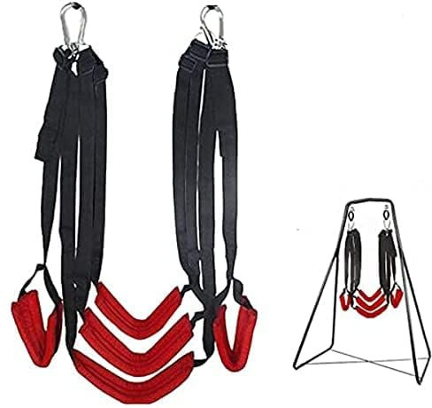 DELURA Balançoire Suspendue d'intérieur Noire et Rouge avec Corde réglable et 3 Coussins, Jeu de rôle B-D-S-M