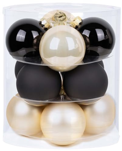 Magic Weihnachtskugeln Glas 8cm 12 STK. Christbaumkugeln (Moonlight Shadow | Schwarz Beige)