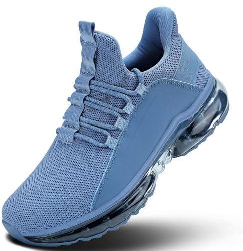 Men's Air Cushion Running Shoes Breathable Tennis Fashion Sneakers Non Slip Workout Casual Sport Gym Training Soft Sole Walking Shoes Misty Blue