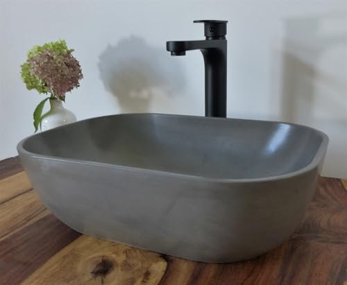 Nero Beton Aufsatz Waschbecken rechteckig grau Bad Waschtisch Betonwaschbecken eckig 46x32cm