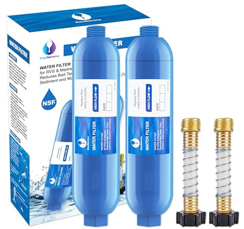 EauSerene Rv Water Filter 2pcs and Plastic Hose 2pcs, Reduces Bad Taste, Odor, Chlorine, Sediment and More