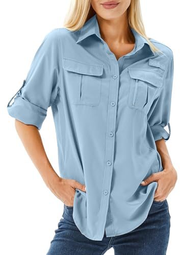 Winebox Women's UPF 50 Shirts Long Sleeve Sun Protection UV Quick Dry Casual Outdoor Safari Walking Fishing Hiking Travel Shirts(Blue-s)