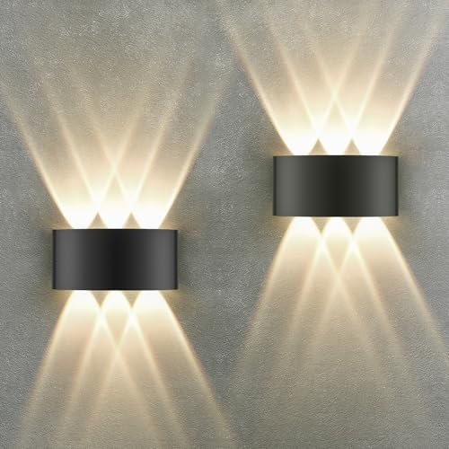 Oraymin 2 Stück LED Wandleuchte Innen IP65, 6W Wandlampe mit 6 Lichtquellen, 3000K Außen LED Lampe aus Aluminium Für Wohnzimmer, Schlafzimmer, Flur, Balkon, Treppenhaus, Warmweiß