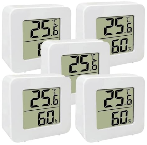 Thermomètre Hygromètre Intérieur, 5 Pièces Digital LCD Température Humidité Portable Moniteur de Température et Humidimètre pour Maison Bureau Cuisine Serre Entrepôt Chambre de Bébé Cave Voiture