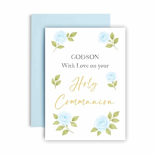 Huxters First Holy Communion Card for Godson - Gold Design - Thoughtful Religious Greeting Card for a Special Milestone - 17 by 12cm (Godson)