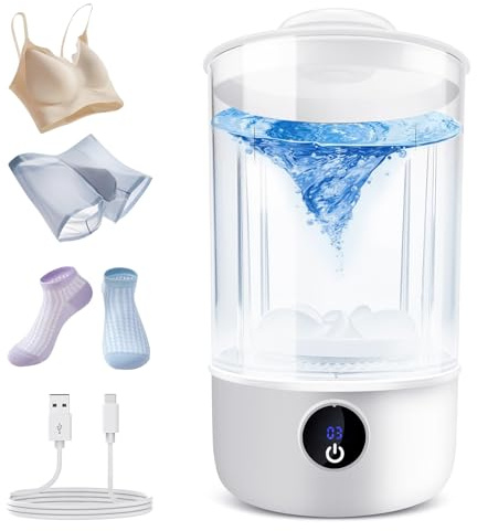 Underwear Washing Machine | Rechargeable 1L Portable Mini Washer | Deep Cleaning of Socks, Baby Clothes, Small Loads | Lightweight and Compact for Apartment, Dorm, Hotel, Travel, RV (White)