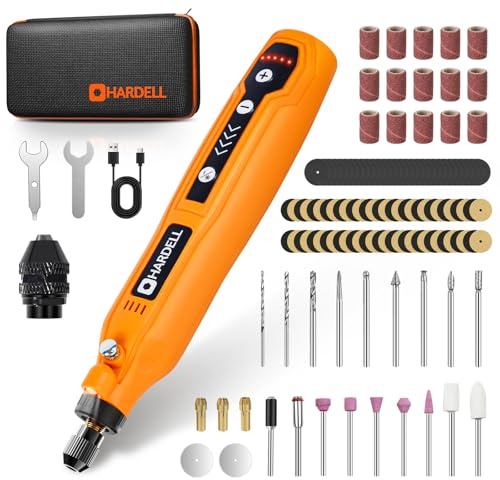 HARDELL Mini Cordless Rotary Tool, 5-Speed and USB Charging Rotary Tool Kit with 71 Accessories, Multi-Purpose 3.7V DIY Craft Tool for Sanding, Polishing, Drilling, Engraving (Orange)