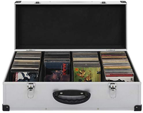 Kaloriko Maletín de CD para 80 CD con revestimiento de aluminio ABS plateado, con cerradura, apilable, ahorra espacio, para archivar DVD Bluray, protección y clasificación en la oficina, cine en casa