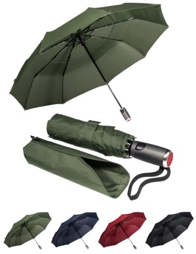 LifeTek Traveler 42 FX1 Windproof Travel Umbrella, Automatic Open Close, Compact for Rain and Sun, Fits in Purse or Backpack, Strong Heavy Duty Frame, Durable, UV Protection, Small and Portable Green