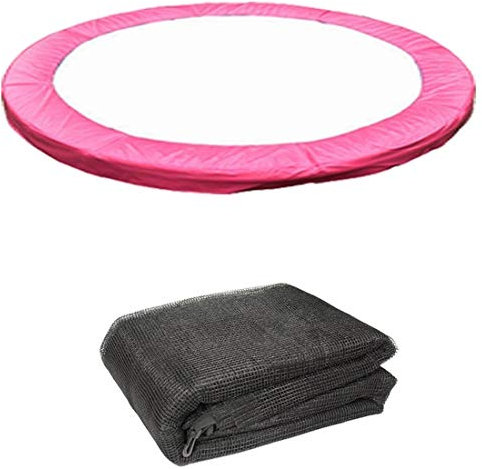 Greenbay Trampolinzubehör Set für 427cm(14FT) - 8 Stangen Trampolin : Ersatznetz Sicherheitsnetz Trampolinnetz + Rosa UV beständige Federabdeckung Randabdeckung