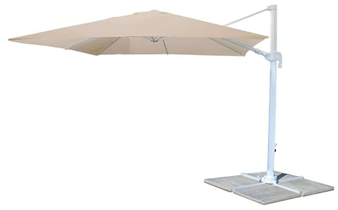 milani home - Ombrellone Da Giardino 3x4 Palo Laterale Bianco, Telo Tortora Per Esterno Ristorante Gelateria Bar Hotel Albergo