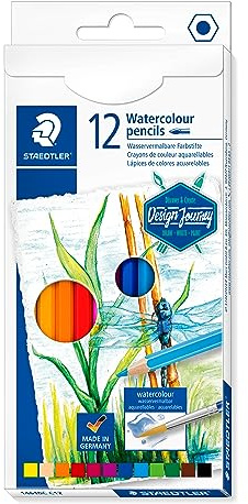 Staedtler Crayons de couleur aquarellables de haute qualité pour artistes, Utilisables à sec ou à l'eau, Mine douce et tendre de 3 mm, Étui carton avec 12 couleurs différentes assorties, 14610C C12