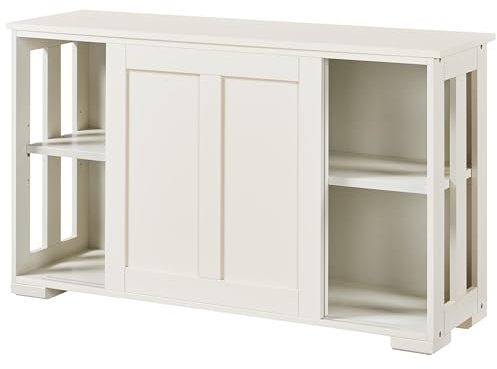 Yaheetech Sideboard Beistellschrank Kommode Esszimmerschrank Schrank mit Schiebetüren 106,7 * 33 * 63cm Cremeweiß