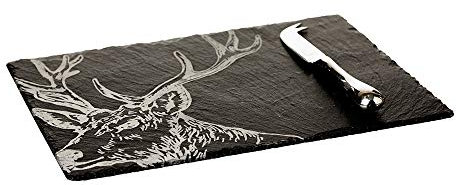 The Just Slate Company JS/CBGS/S Stag Cheese Board and Knife Gift Set, Slate
