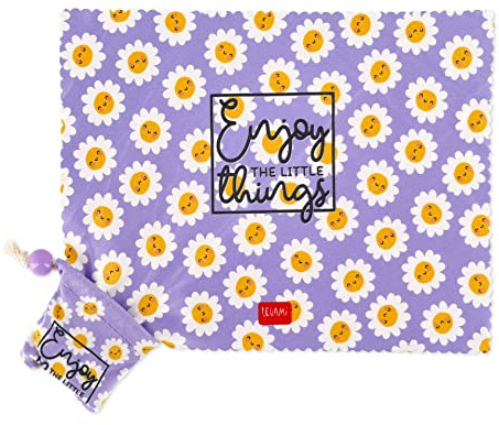 Legami - Panno Pulizia Lenti e Schermi con Custodia, per Lenti Cristalline, Adatto anche a Smartphone, Tablet, Pc e Macchina Fotografica, 19x15 cm (aperto), Tema Daisy