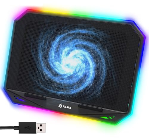 KLIM K21 + Laptop Kühler Stand mit RGB Hintergrundbeleuchtung + 11 - 17 + Gaming Notebook Kühler für den Schreibtisch + USB Lüfter + sehr stabil und leise + Kompatibel mit Mac und PS4 + NEU 2022
