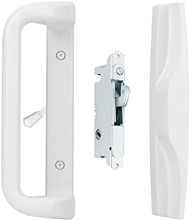 House Guard White Patio door Handle Set with Mortise, Suitable for Replacement door Lock 3-15/16” Screw Hole Spacing