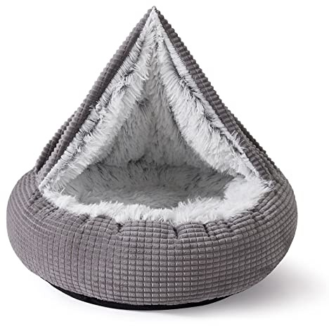 MIXJOY Dog Bed with Blanket, Round Calming Cozy Cave for Medium Dogs, Soft Plush Cuddler Puppy Bed and Burrow Cave, Anti-Slip Bottom, 26inch
