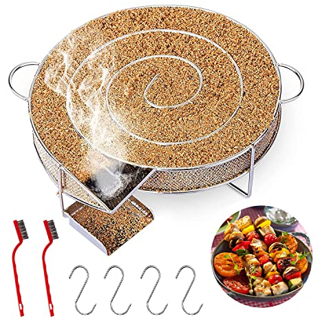 Ahumador Barbacoa Generador De Humo Ahumador En Frío Redondo, Ahumador En Frío De Acero Inoxidable Con 2 Cepillo, 5 Ganchos Para Carne Para Asar, Bacon, Pescado, Salmón, Carne (Redondo)