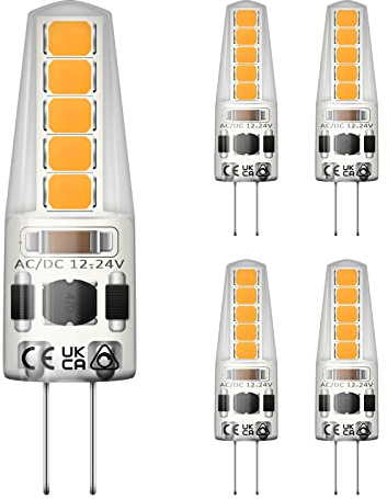 Ledivion Dimmbare LED Lampe G4 Sockel, 12V LED Leuchtmittel Stiftsockel, 2W Ersatz für 20W Halogen, Warmweiß (2700K), 5 Stück