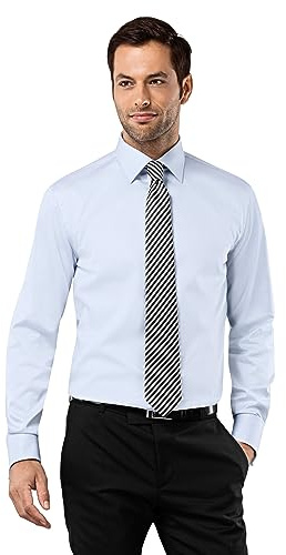 Vincenzo Boretti Camicia Uomo Eleganti, Taglio Normale/Regular-Fit, Polsini risvoltati, in Tinta Unita - Non-Stiro Azzurro 39-40