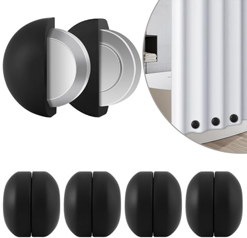 FALHBBA Magnetic Shower Curtain Weights Outdoor Curtain Weights Bottom Black Shower Curtain Liner Clips Silicone Wrapped Heavy Duty Round Magnets Strong Magnetic for Tablecloths Drapery(4 Pairs)