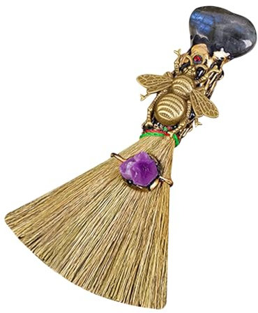 usefulbeauty Balai d'de sorcière, balais Ornements | Petit Balai rituel Wiccan Naturel - Pendentif de Voiture Mignon Fait à la Main, Pointes de Baguette en Cristal, Balai Miniature, décoration de
