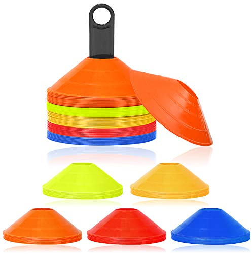 CEEDIR 50 Stück Markierungshütchen Markierungsteller Hütchen Fussball für Koordination Trainingshilfe im Handball FussballHockey für Koordination und Agilität