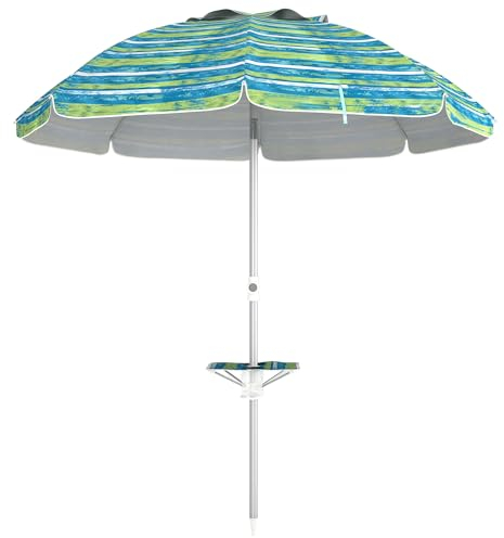 Outsunny Parasol de plage parasol inclinable d'extérieur rond Ø 190 cm hauteur réglable - table avec porte-gobelet sac de transport inclus protection UV50+ en aluminium polyester multicolore