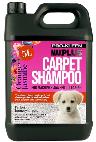 Pro-Kleen MAXPLUS Carpet Shampoo Cleaner – Premium Formula to Remove Dirt, Stains & Marks – Removes Pet Odours – Suitable for all Machines (Orange & Jasmine Fragrance, 5 Litres)