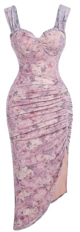 Floerns Women's Floral Asymmetrical Dress Slit Elegant Cocktail Cami Midi Dresses S Pink