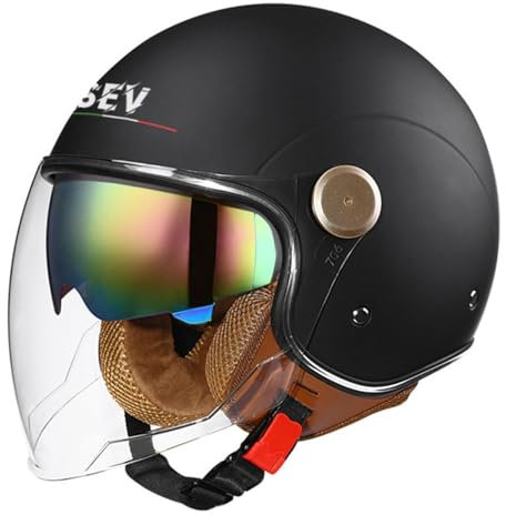 Casque Jet Moto Vintage avec Visière Casque Mobylette Homologué ECE Rétro Demi Casque Moto Vélo Scooter Chopper pour Adultes Homme Et Femme 28,M