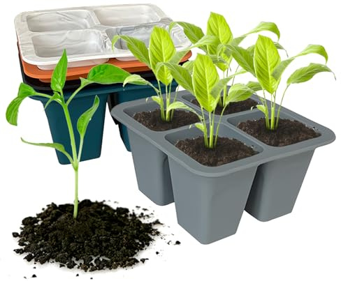 Holzsammlung 5 Piezas Bandejas Semilleros de Germinacion, 20 Células Silicona Reutilizar Bandejas de Germinación para Invernaderos, Semillero Bandeja Invernadero Interio para Plantas en Crecimiento