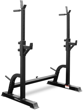 Phoenix Fitness Adjustable Squat Rack – Multi-Function Barbell Rack Stand with Spotters & Dip Bars for Strength Training, Bench Press & Weight Lifting with Weight Plate Holder for Home Gym - Black