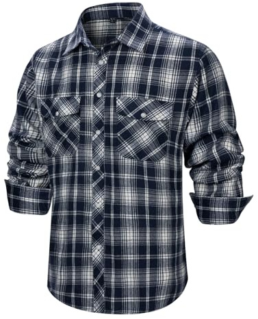 Wirltte Mens Shirts Long Sleeve Casual Flannel Checked Plaid Shirt Regular Fit Button Down Shirts with Pockets