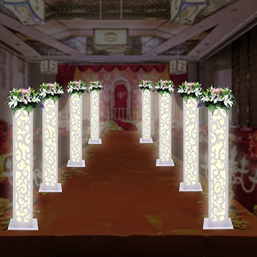 8PCS Tall Roman Column White Wedding Column w/LED Light Flower Pot Columns Decor Stand Flower Pot Columns Decor Stand for Wedding Party Event Decorative Birthday Home Decoration