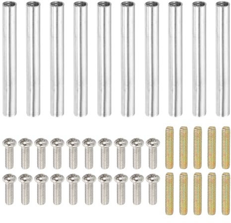 PATIKIL Kit Dadi Accoppiamento rotondo 40mm (1.6), Connettore Filettato M4 per Barre Hardware con Viti a Vite Intera per Modelli Lampade e Mobili Fai da Te Parti Riparazione