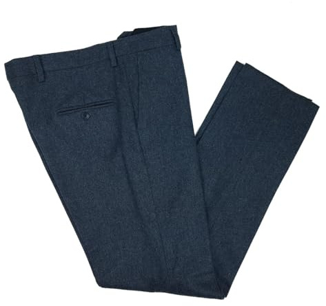 Alfio Collection Pantalone Uomo Classico in Pura Lana Senza Pens Elegante Flanella Vita Alta 48 50 52 54 56 58 60 (IT, Numero, 58, Regular, Regular, Avion)