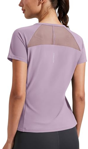Haut Femme Sport, t-Shirts à Manches Courtes Respirants, Dos ventilé, Coupe cintrée, idéal Running, Training, Yoga, Voyage(Purple;XL)