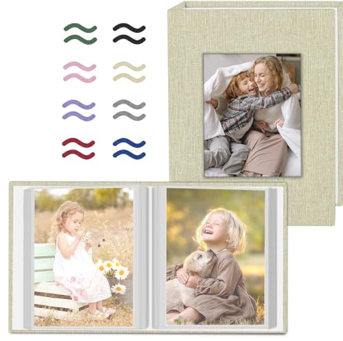 Popotop 2 Pack Photo Album 4x6 Pictures, Small Linen Slip-in Photo Albums Book for 80 Photos with 40 Pockets, Birthday Gifts for Women Mom Family Baby