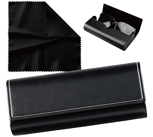 Ruvan Étui À Lunettes Rigide En Cuir PU, Étui À Lunettes Rigide, Protection Antichoc Portable Pour Hommes Et Femmes, Boîte À Lunettes Anti-Chute Avec Chiffon De Nettoyage（16.2x6.5x3.3cm）