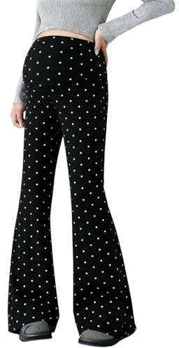 Pantalon de grossesse pour leggings évasés taille haute extensible et doux avec motif à pois pour l'été et l'automne