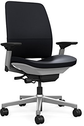 Steelcase Amia Task Chair: Platinum Frame/Base - 4 Way Adjustable Arms - Hard Floor Casters