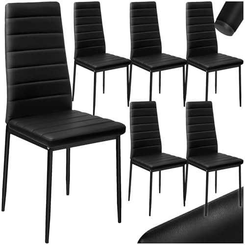 tectake® sillas de Comedor Acolchadas, Funda de Cuero sintético, Respaldo Alto, Patas de Acero, Montaje Sencillo, sillas Comedor Modernas, Muebles Salon Modernos, Silla nordica - 6 Sillas Negro