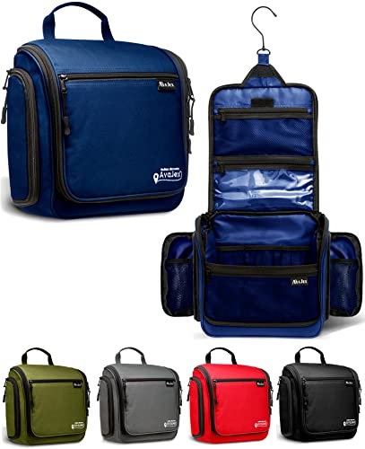 Aufhängbarer Premium-Reisewaschbeutel für Damen und Herren - Großer Kulturbeutel - Wasserdichter Hygienebeutel mit drehbarem Metallhaken, YKK-Reißverschlüssen & 19 Fächern für Pflegeprodukte, Make-up