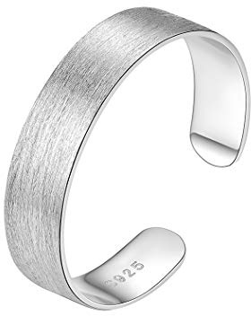 PROSILVER 925 Silber Ring für Männer Frauen - verstellbar hochglanzpoliert Band Ring 15mm breit Offener Ring Schmuck Accessoire gebürsteter Bandring