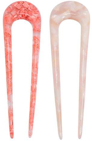 Minkissy 2Pcs Französische Haargabel Zelluloid Chignon Haarnadeln Haar Hochsteckfrisur U Stifte Stifte Zopf Twist Bobby Pins für Brötchen (Rosa Rot)