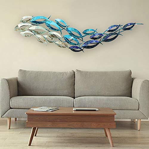 FMXYMC Decorazioni per la casa da Appendere a Parete in Metallo 3D, Decorazioni da Parete con Pesci oceanici, Scultura da Parete Artistica Fatta a Mano, 47 Pollici x 11,8 Pollici